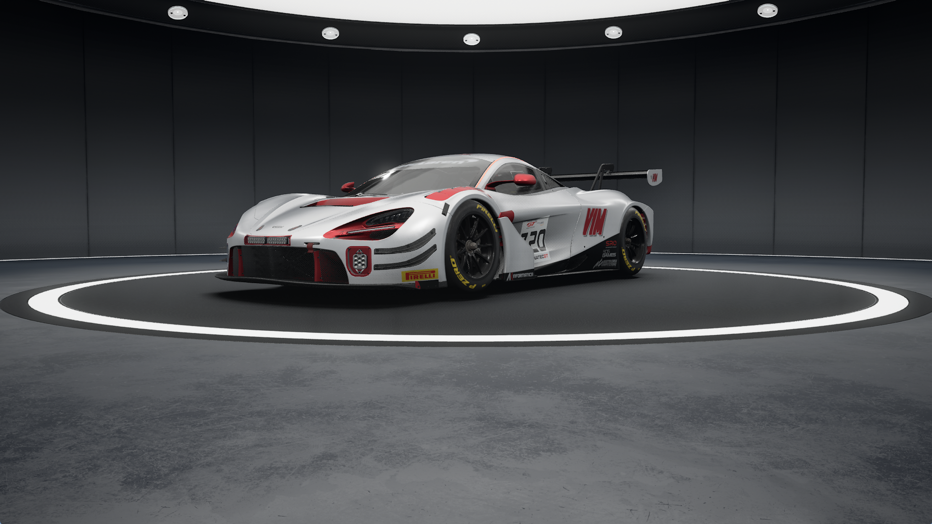 Front three-quarter view from the left of the V1M McLaren 720S Evo GT3 livery