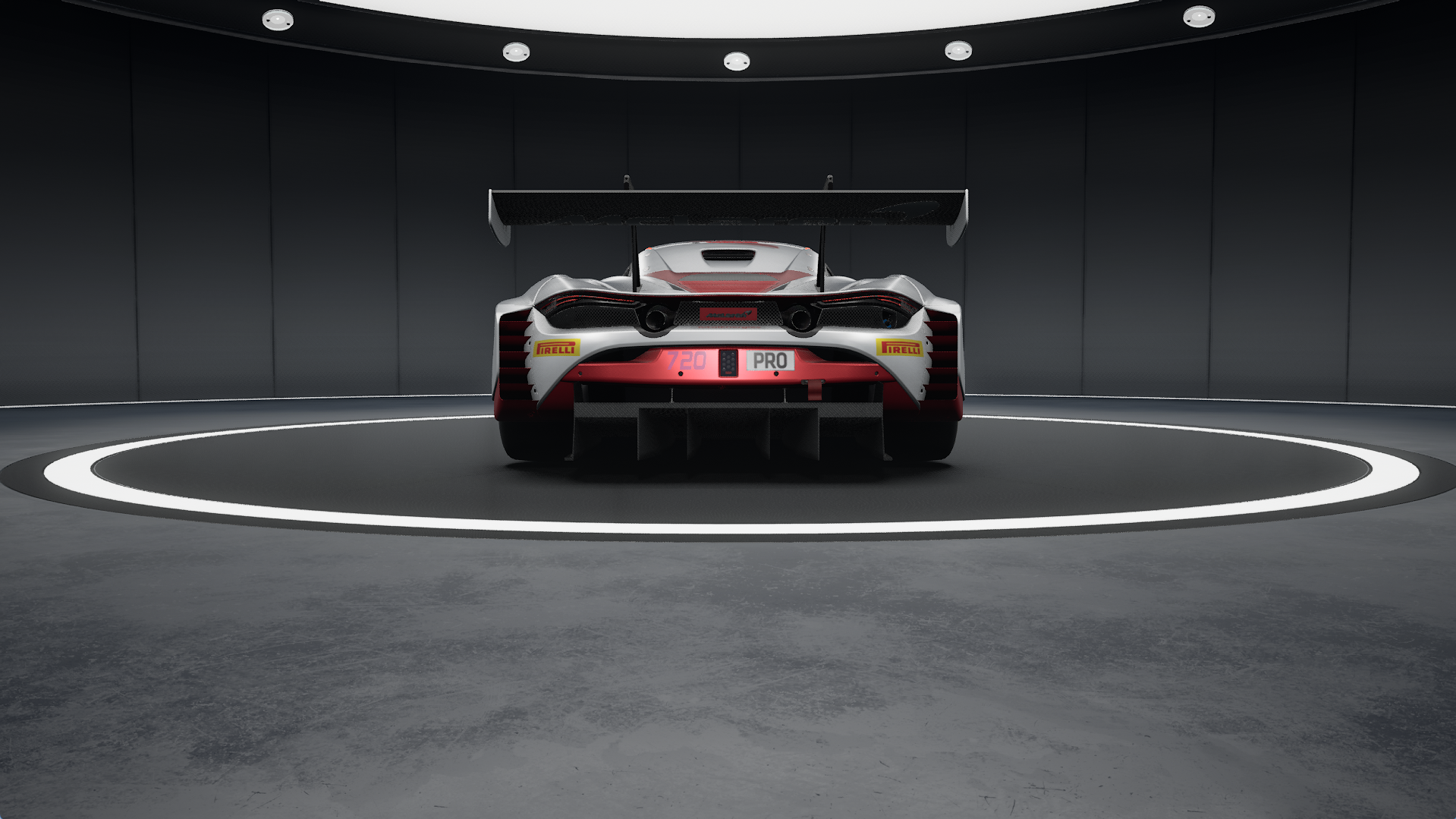 Rear view of the V1M McLaren 720S Evo GT3 livery