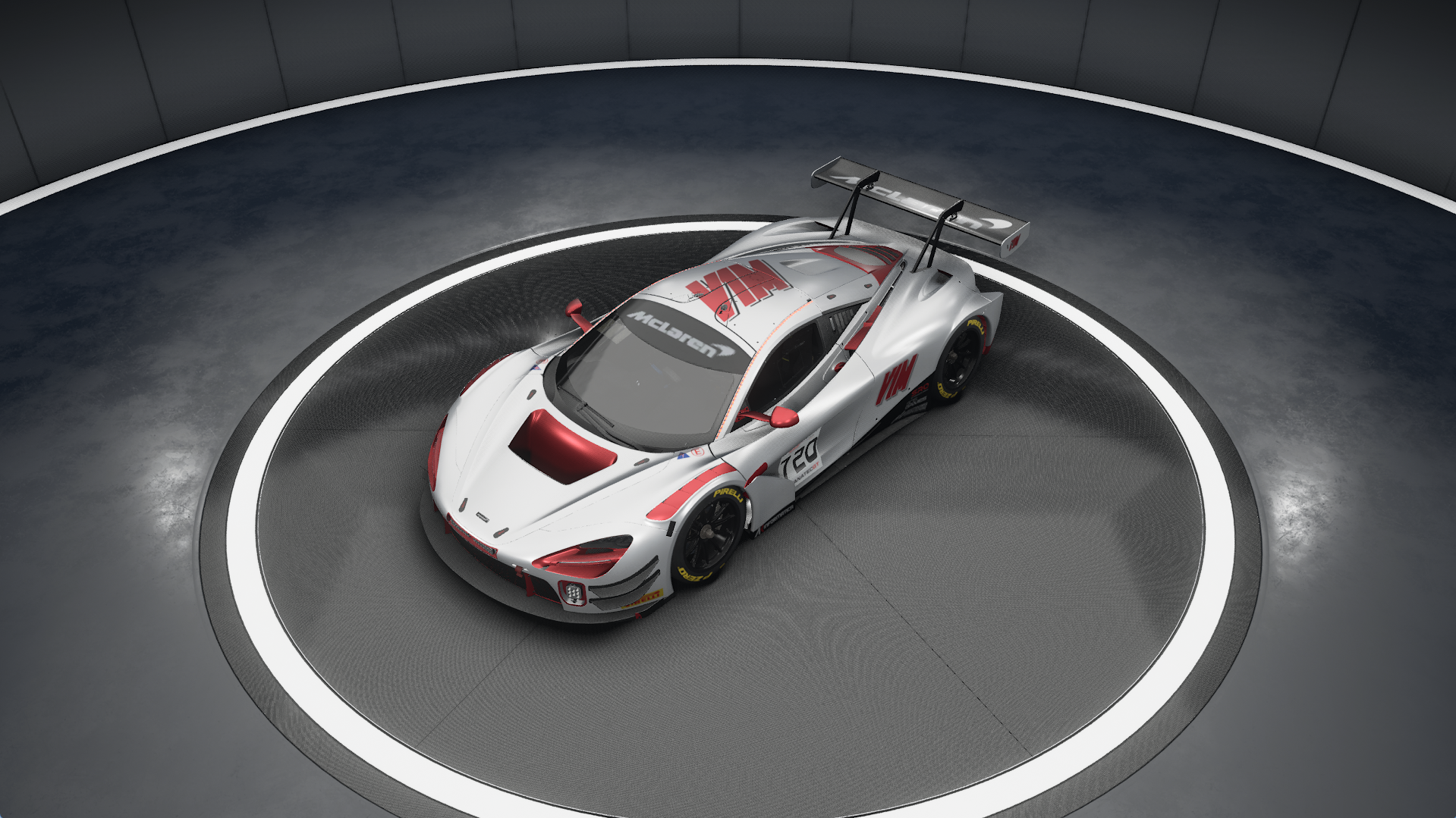 Overhead view of the V1M McLaren 720S Evo GT3 livery