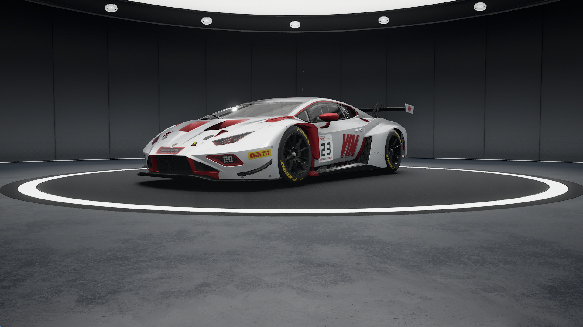 Front three-quarter view from the left of the V1M Lamborghini Huracan GT3 EVO2 livery